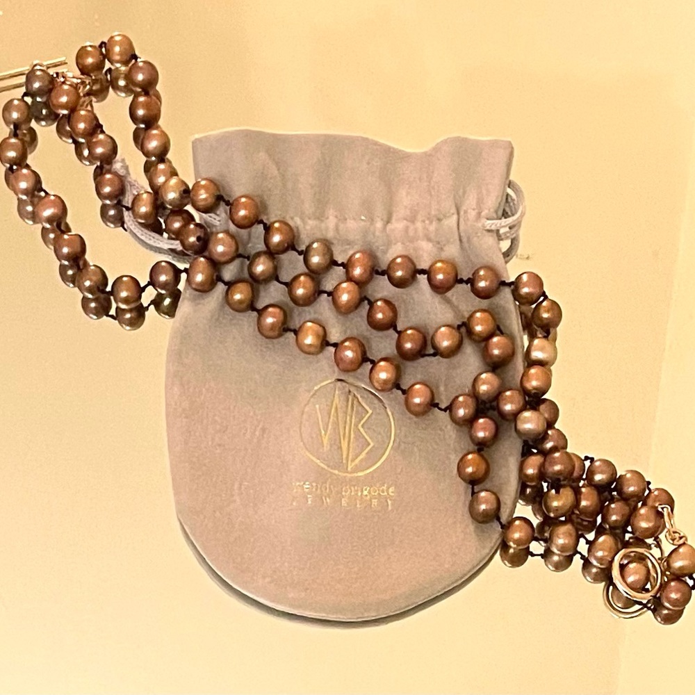 Wendy Brigode Triple Strand Gold Pearl Necklace
